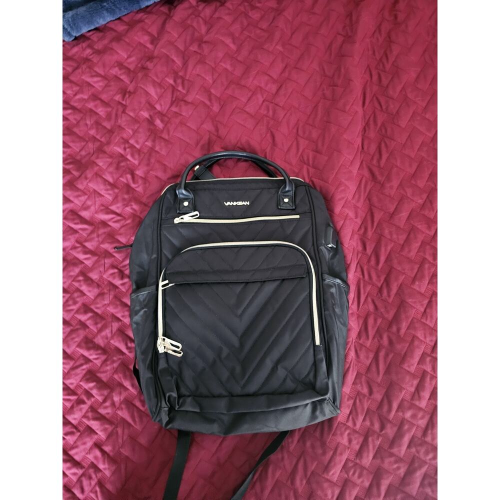VANKEAN 17" Black Laptop Backpack Work Bag with Gold Hardware Stylish